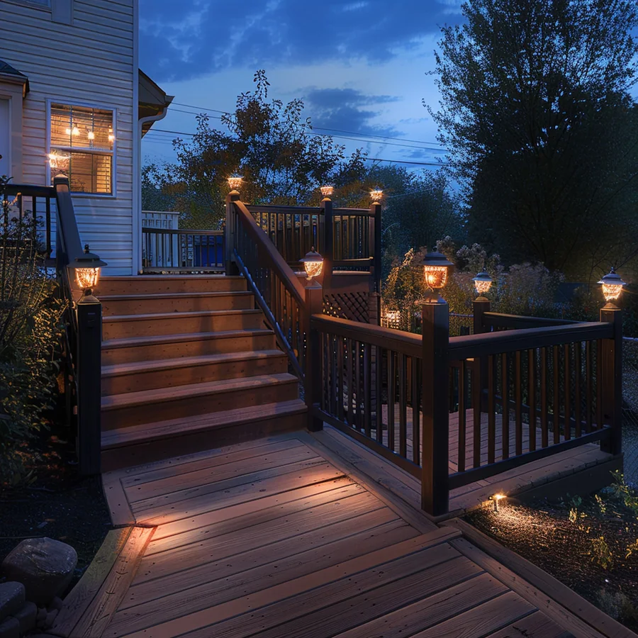 Multi-Level Deck with Evening Lighting — Lake Geneva, WI